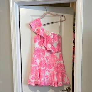 Lilly Pulitzer Pink and White One-Shoulder Romper